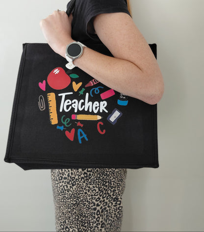 Onderwyser Draagtas - Swart met Kleurvolle Skoolontwerp